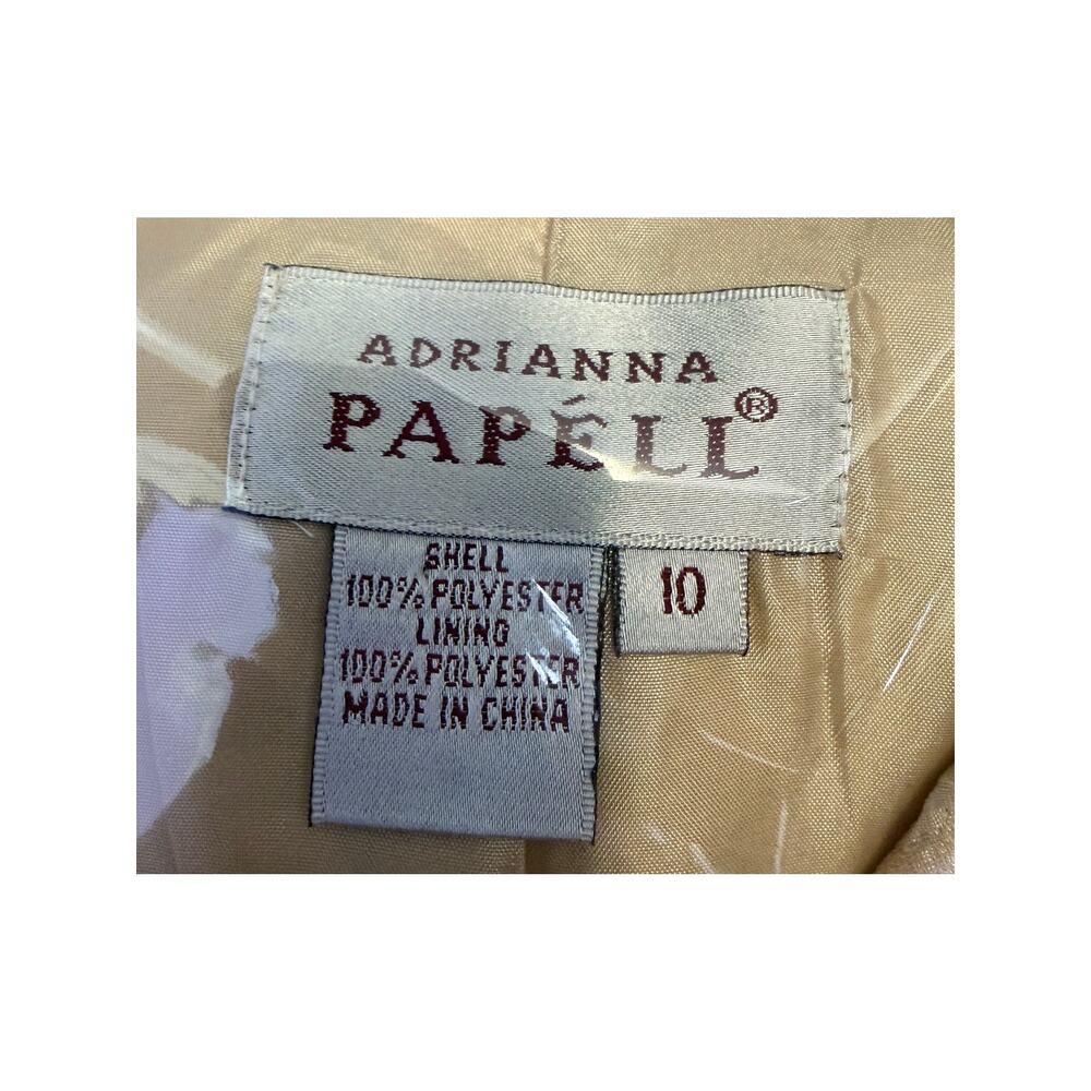 Adrianna Papell Tan Jacquard Brocade Party Business Lined Long Blazer Jacket 10 - Picture 9 of 10